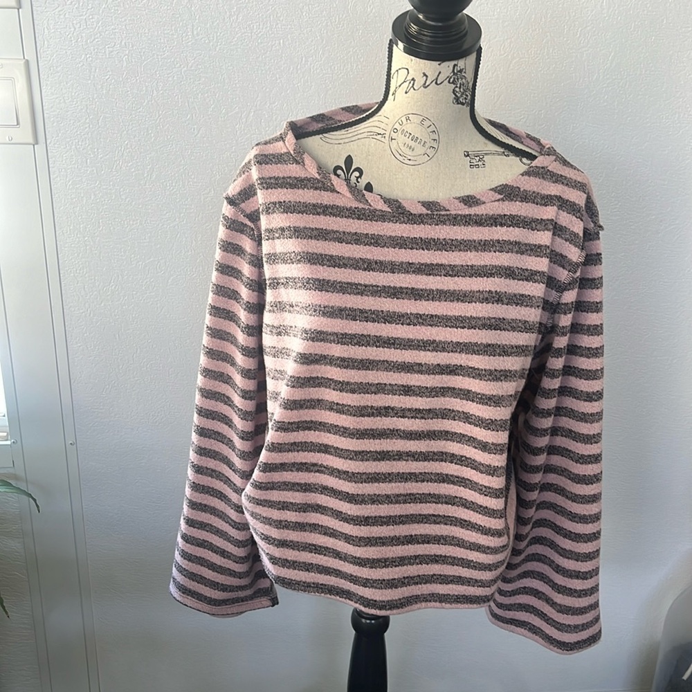 Urban Outfitters Urban Renewal Medium Pink and Black Stripe Sleep Top wide arm